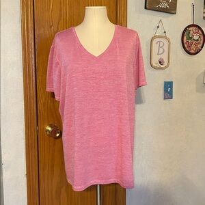 Athletic Works Pink Striped V-Neck Tee - Size XXL (22)
